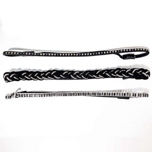 NEW - 3PC Black & Silver Braided, Crystal & Studded Headband Headwrap Hair Set